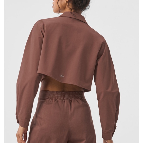 Alo Cropped Take Me Out Button Up cherry cola size Small - Picture 2 of 6